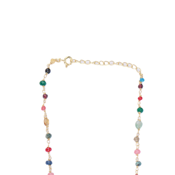 Petal Pendant Necklace with Multicolour Stone Ganthan | 22K Gold-Plated