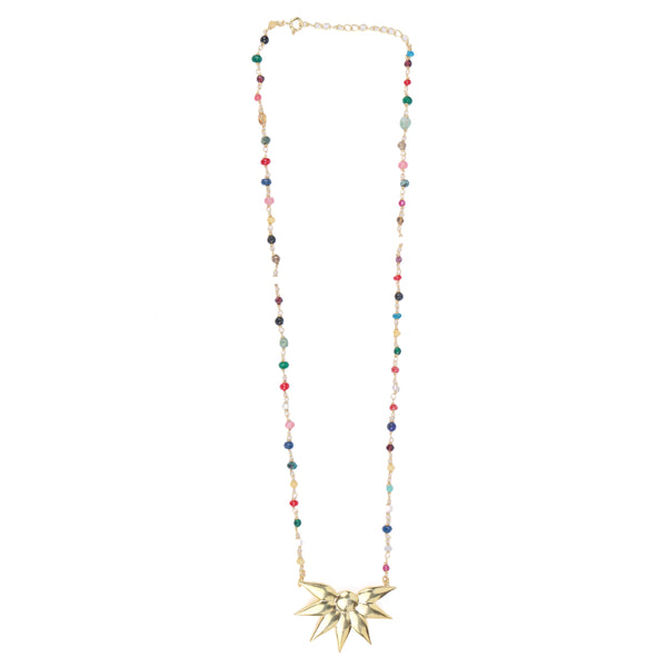 Petal Pendant Necklace with Multicolour Stone Ganthan | 22K Gold-Plated