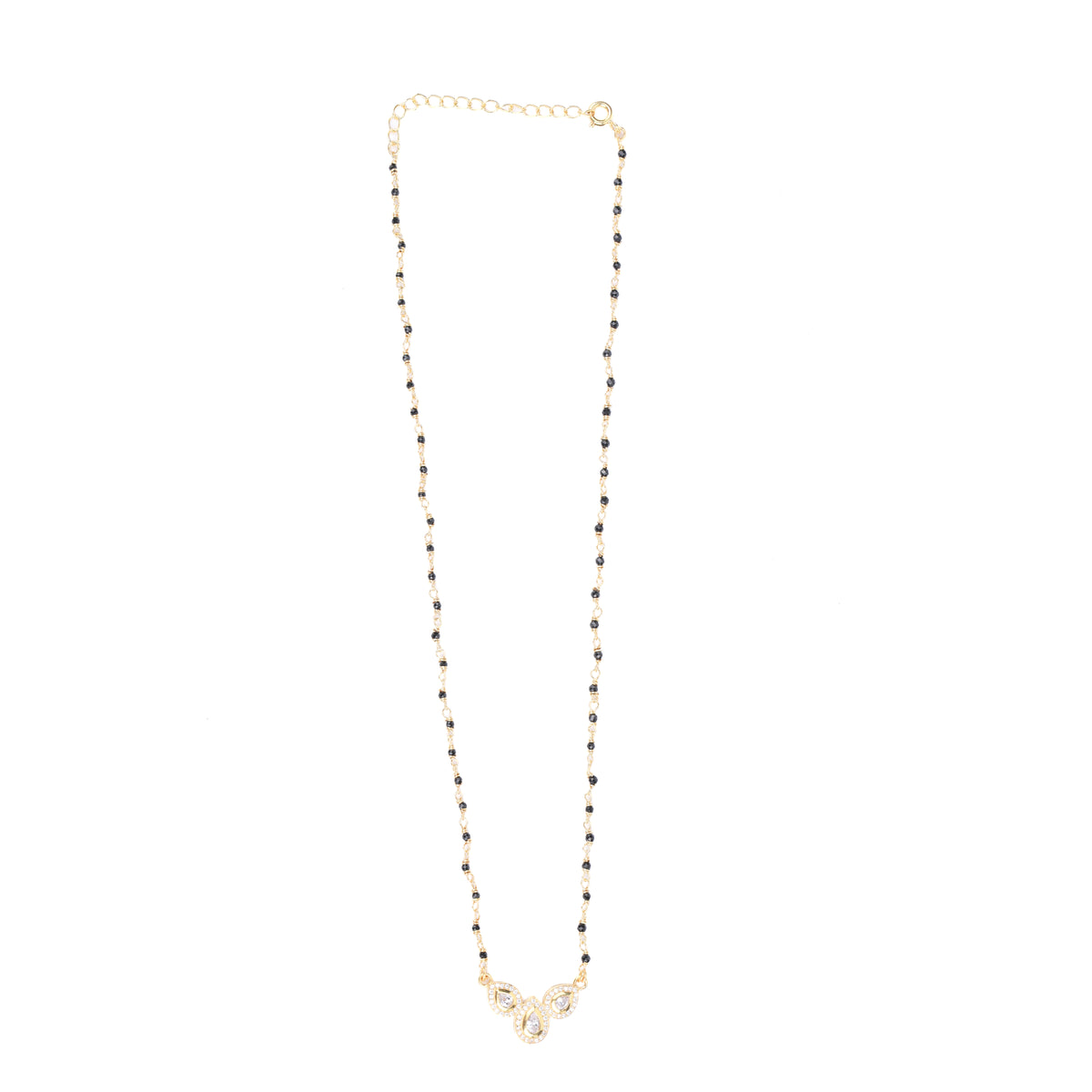 CZ Petal Necklace with Black Spinel | 22K Gold-Plated