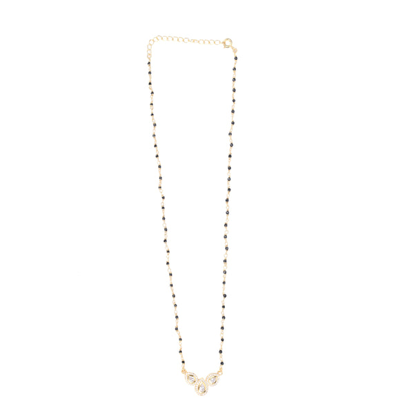 CZ Petal Necklace with Black Spinel | 22K Gold-Plated