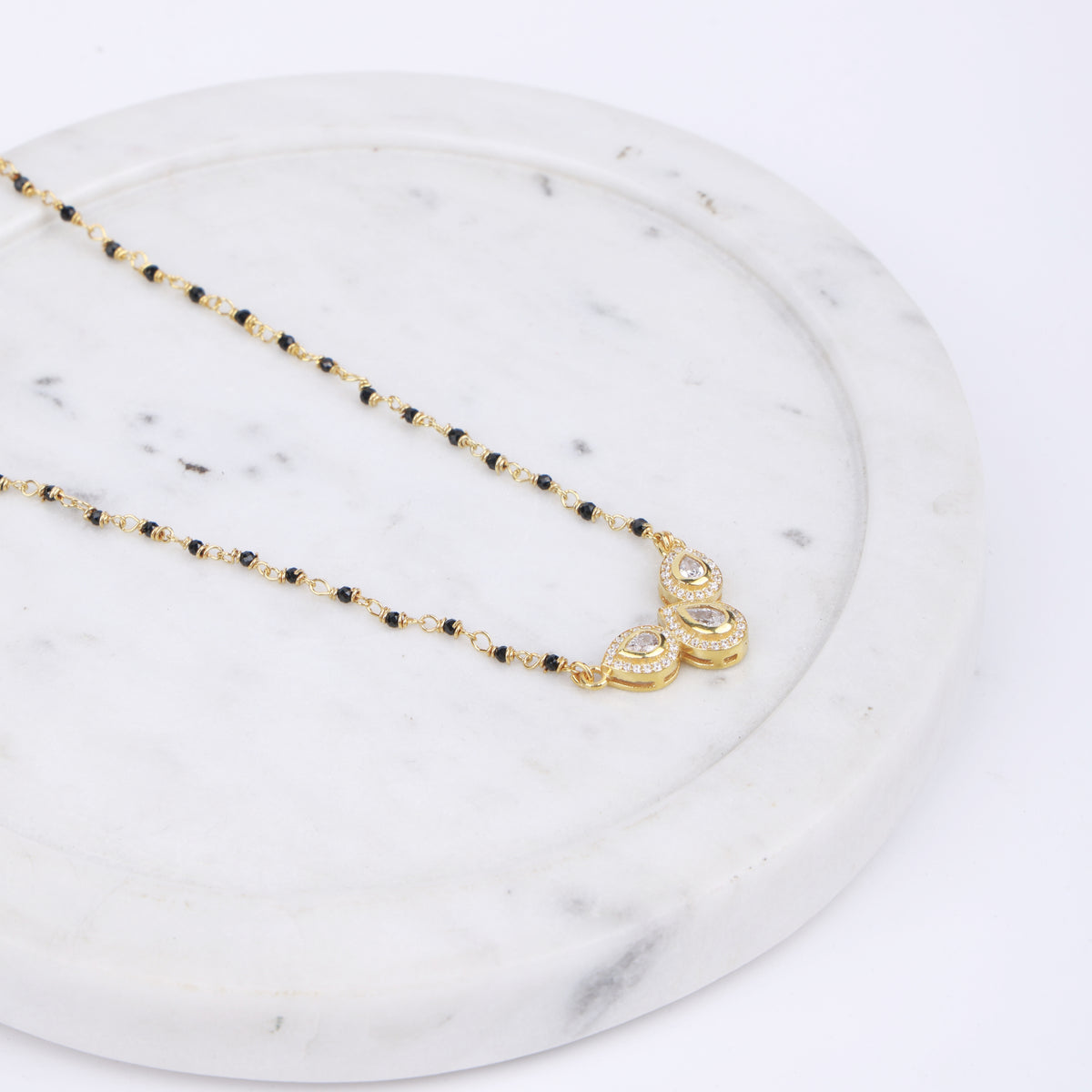 CZ Petal Necklace with Black Spinel | 22K Gold-Plated