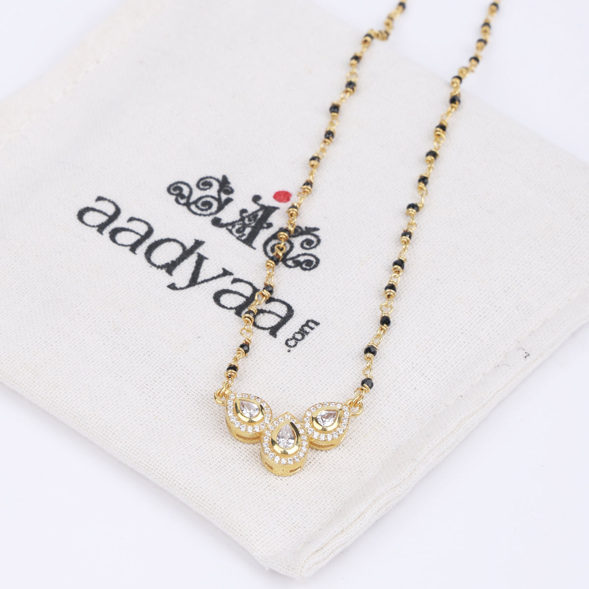 CZ Petal Necklace with Black Spinel | 22K Gold-Plated