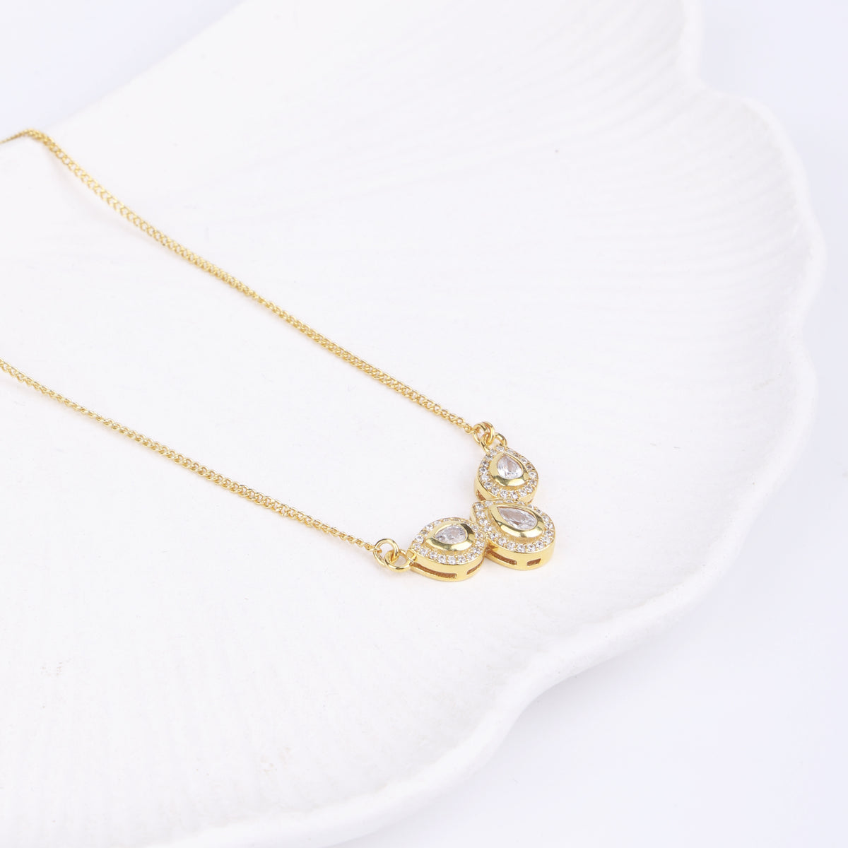 CZ Petal Necklace with Chain | 22K Gold-Plated