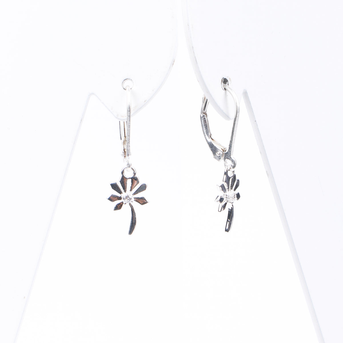 Silver CZ Blossom Dangle Earrings