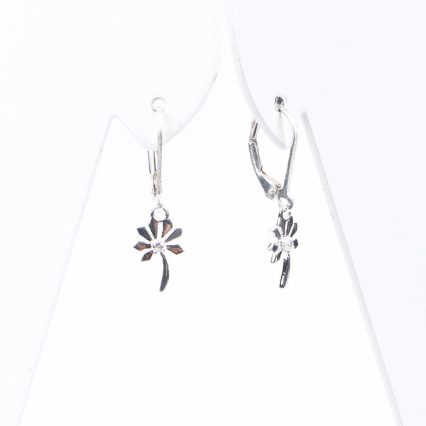 Silver CZ Blossom Dangle Earrings
