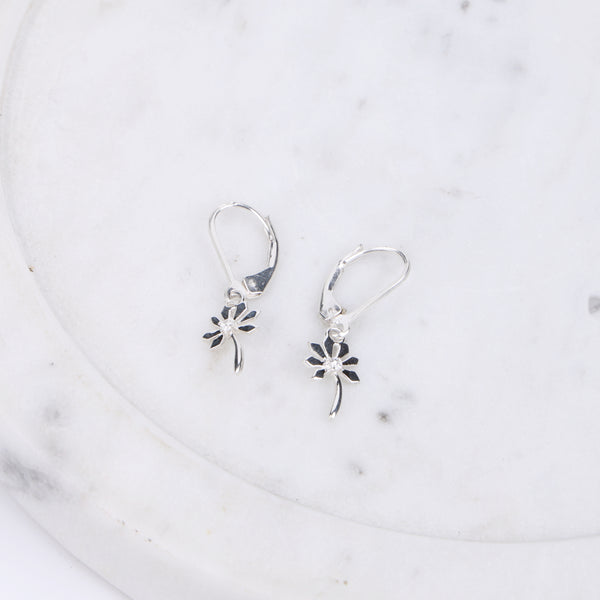 Silver CZ Blossom Dangle Earrings