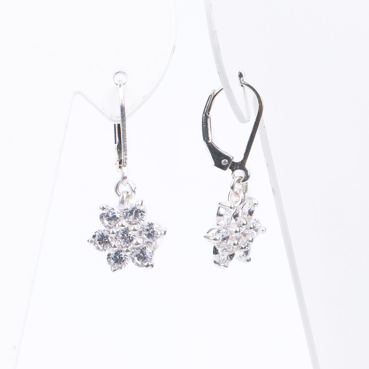 Silver CZ Flower Dangle Earrings
