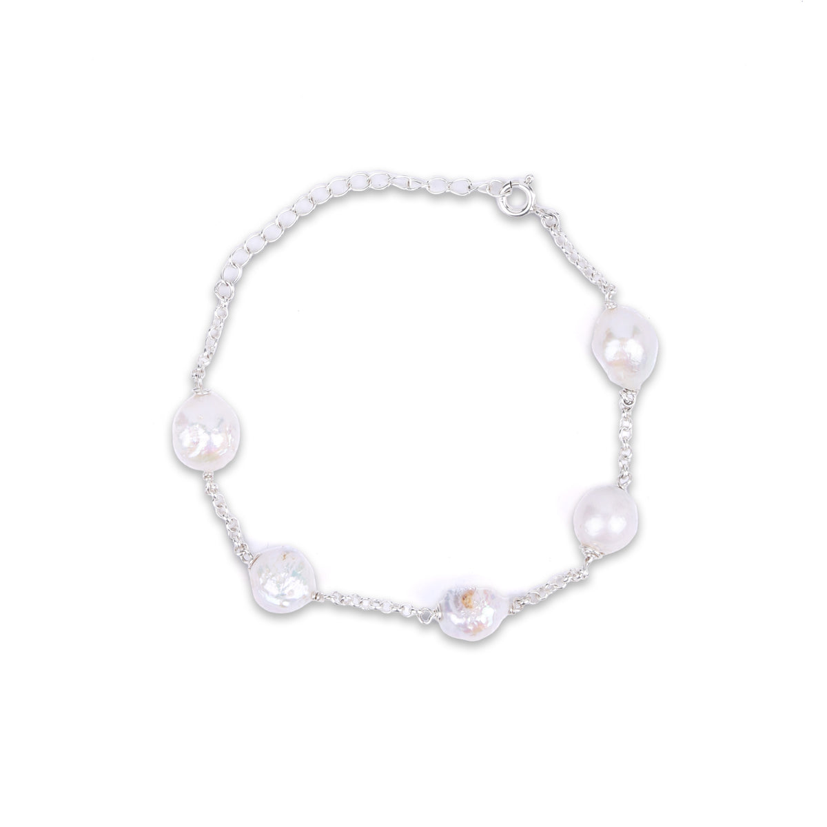 Silver Baroque Pearl Chain Bracelet