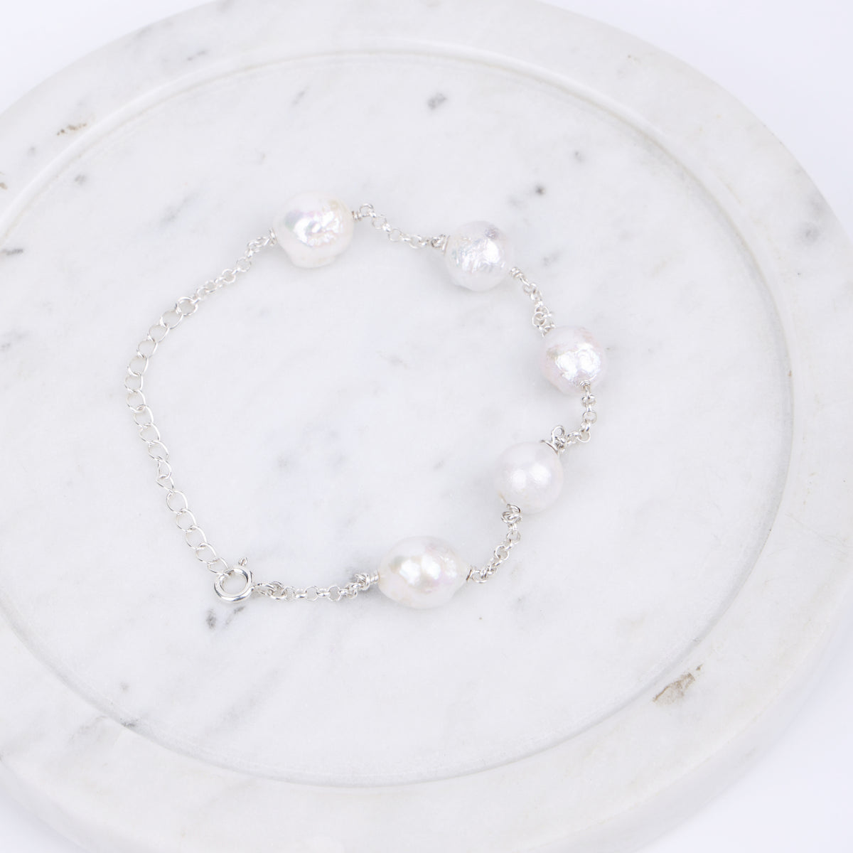 Silver Baroque Pearl Chain Bracelet