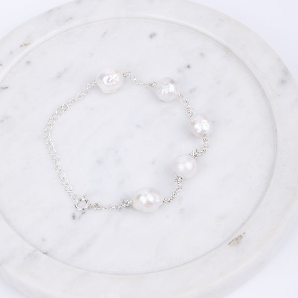Silver Baroque Pearl Chain Bracelet