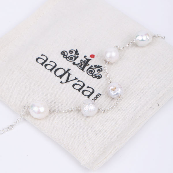 Silver Baroque Pearl Chain Bracelet