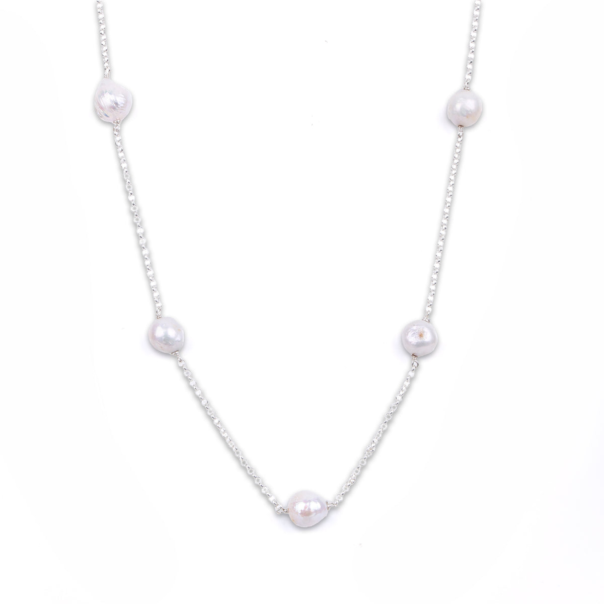 Silver Baroque Pearl Chain Necklace