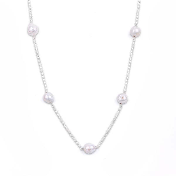Silver Baroque Pearl Chain Necklace