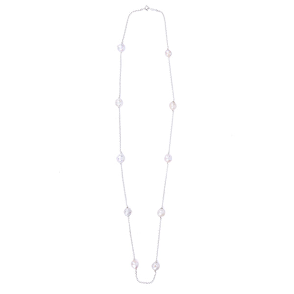 Silver Baroque Pearl Chain Necklace