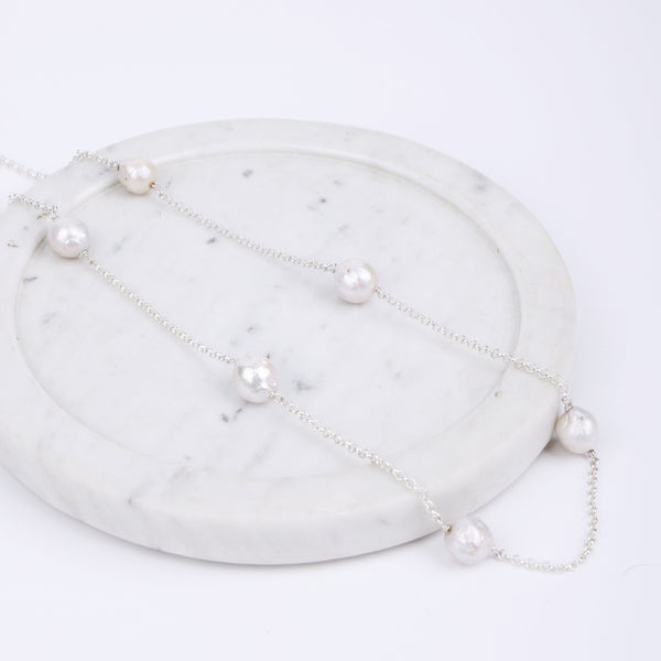 Silver Baroque Pearl Chain Necklace