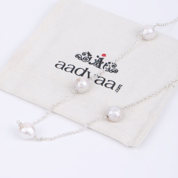 Silver Baroque Pearl Chain Necklace