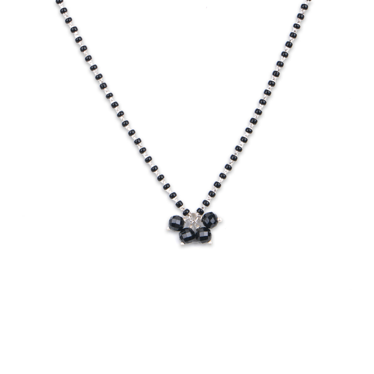 Black Spinel Bunch Silver Mangalsutra