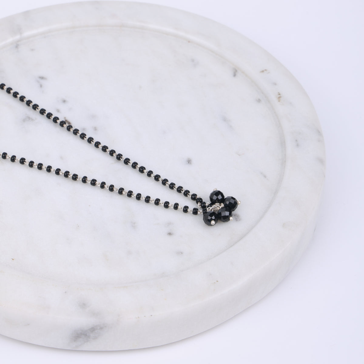 Black Spinel Bunch Silver Mangalsutra