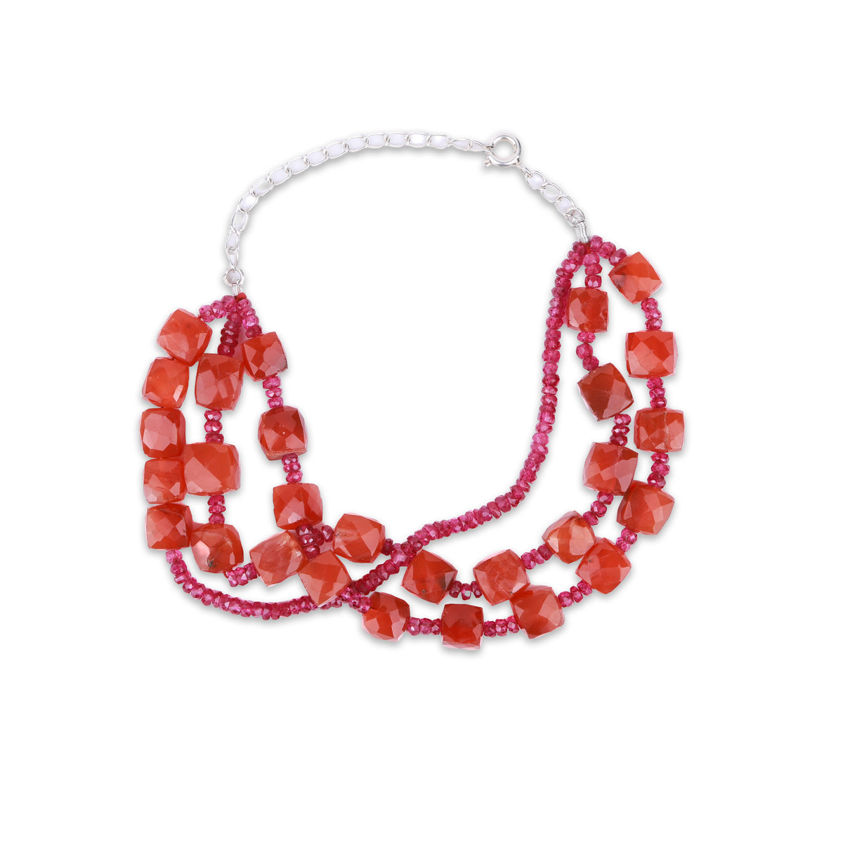 Carnelian & Pink Ruby Silver Bracelet