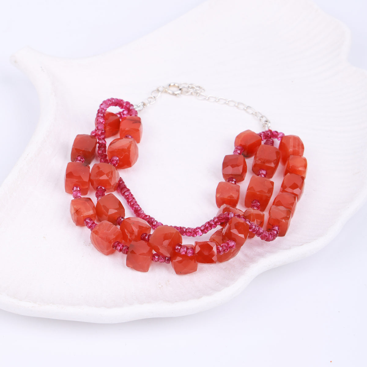 Carnelian & Pink Ruby Silver Bracelet