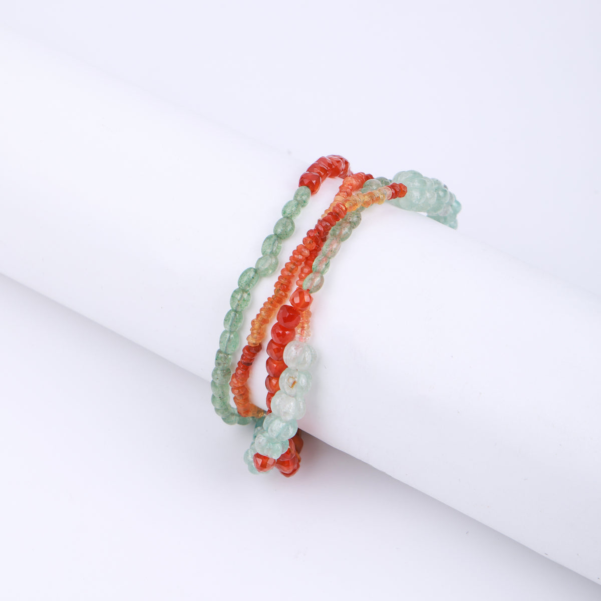 Carnelian, Aqua Fluorite & Russian Quartz Silver Bracelet