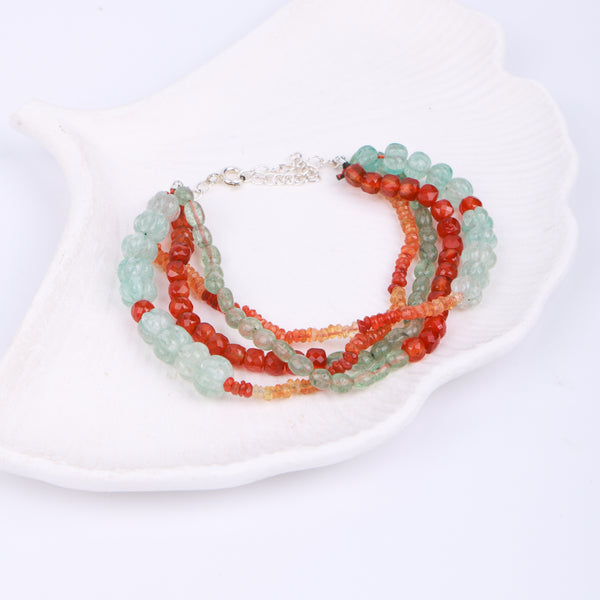 Carnelian, Aqua Fluorite & Russian Quartz Silver Bracelet