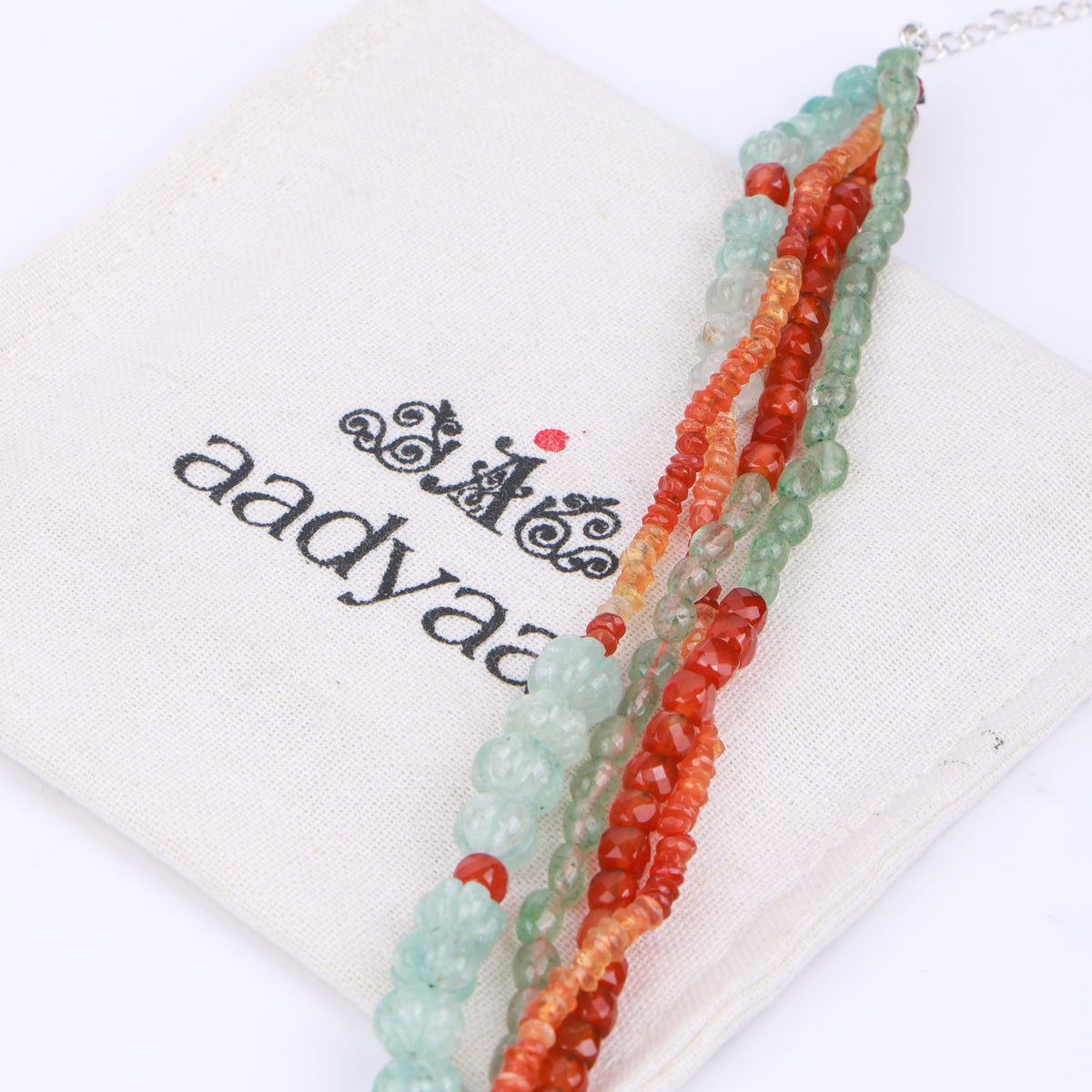 Carnelian, Aqua Fluorite & Russian Quartz Silver Bracelet