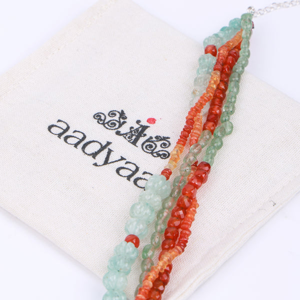 Carnelian, Aqua Fluorite & Russian Quartz Silver Bracelet