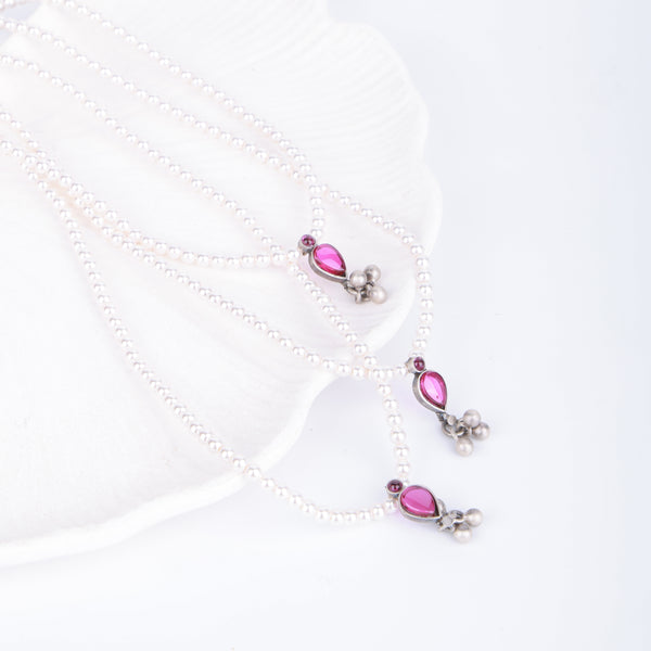 3-Layer Pink Drop Necklace | 92.5 Silver