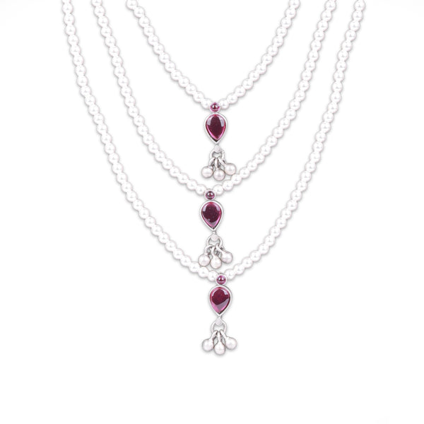 3-Layer Pink Drop Necklace | 92.5 Silver