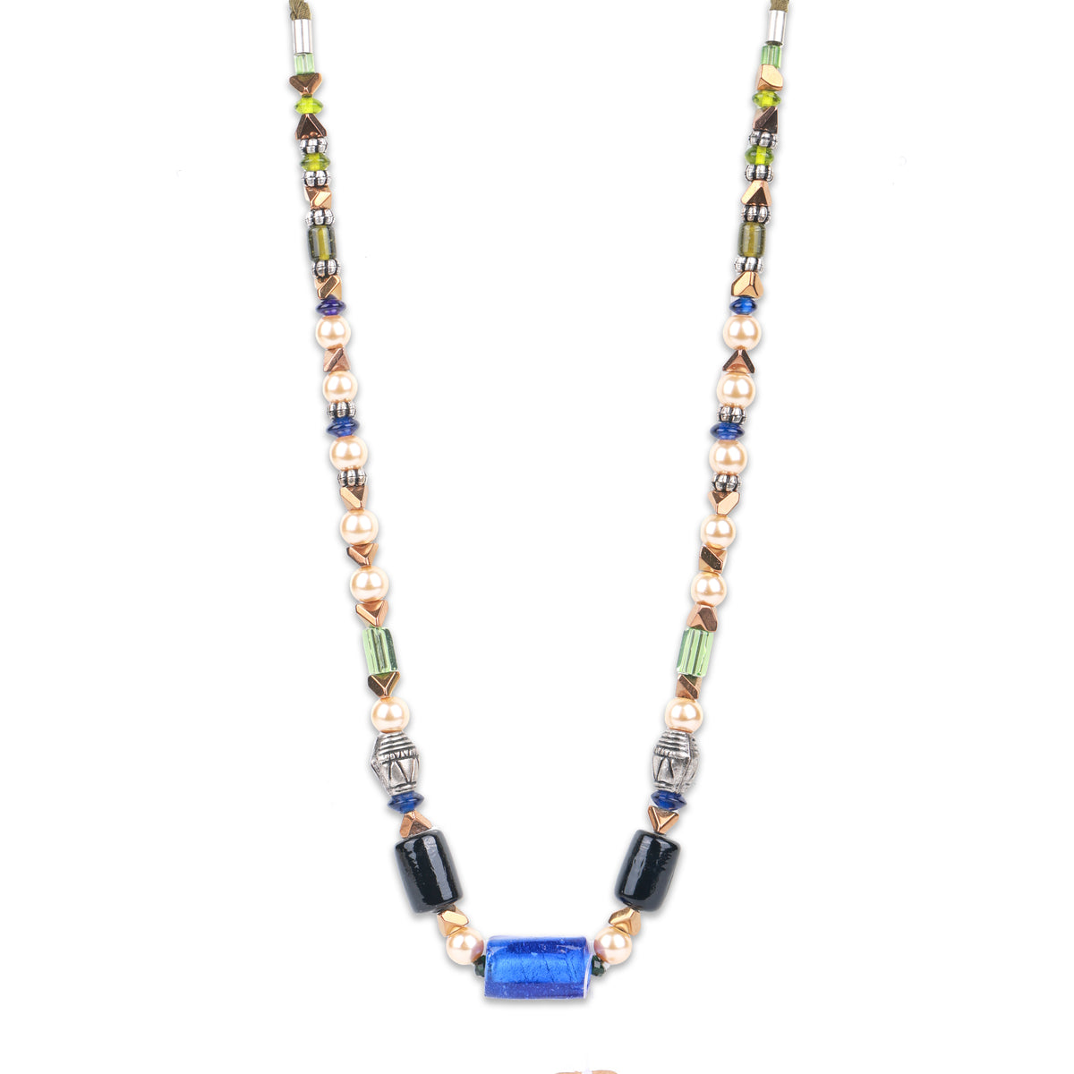 Blue & Black Agate Necklace with Pearl & Glass Beads
