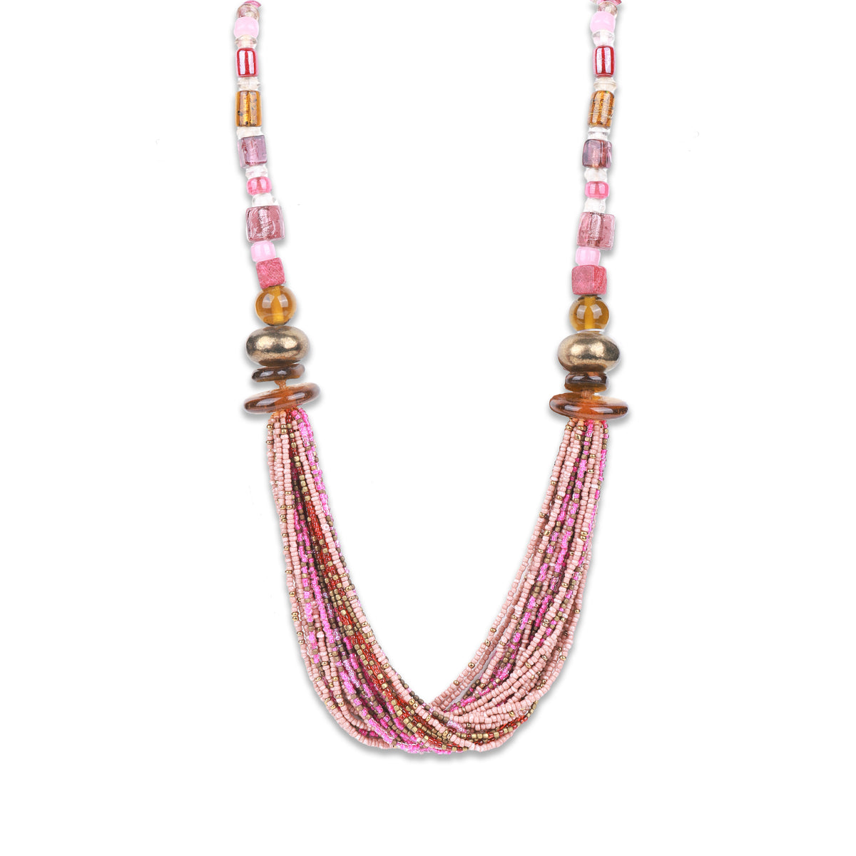 Multilayer Bunch Necklace with Brass Beads