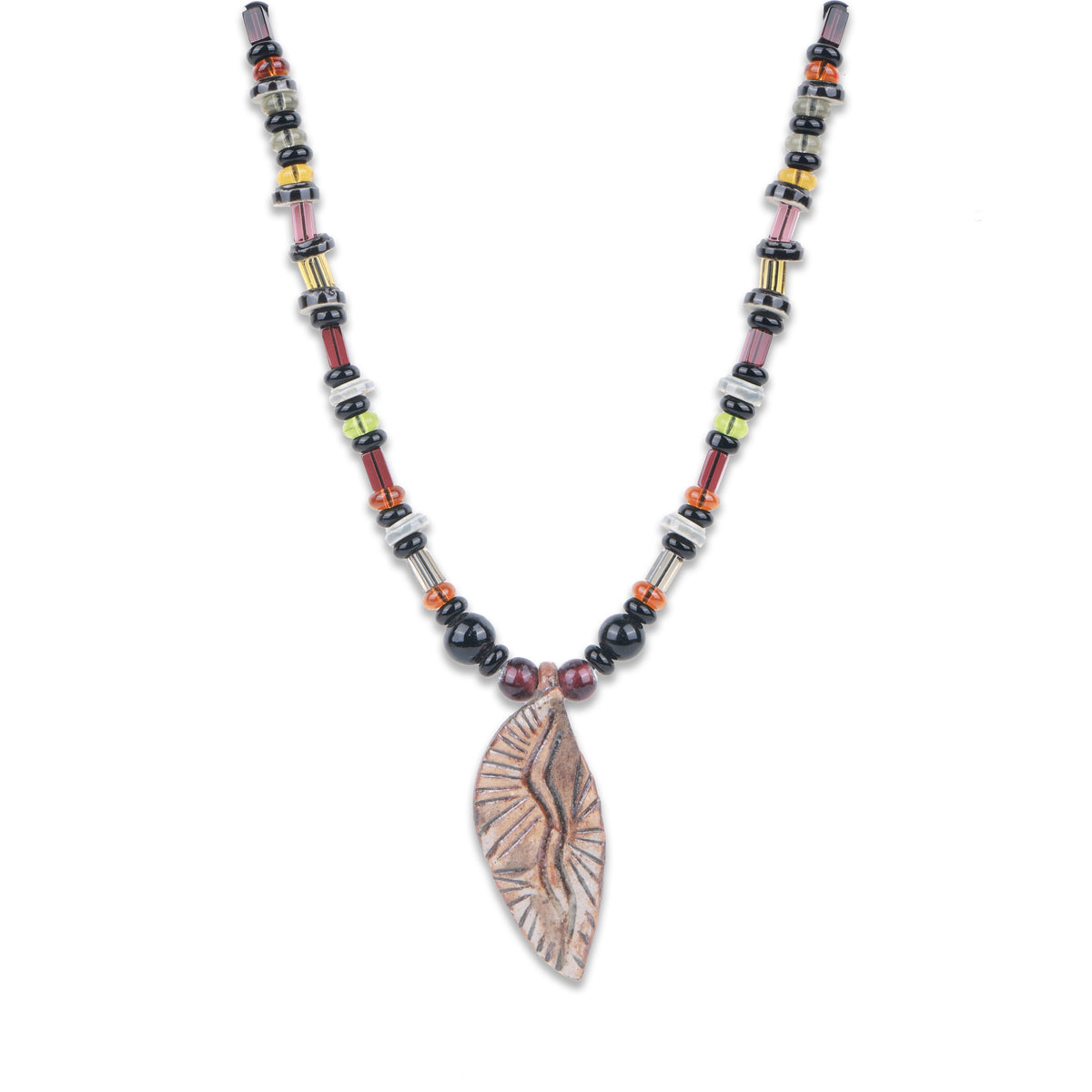 Clay Art Pendant Necklace with Multicolour Beads