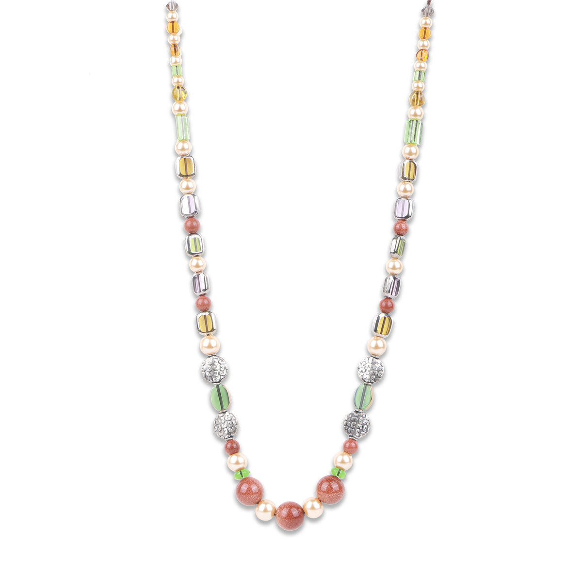 Sandstone Necklace with German Silver & Multicolour Beads