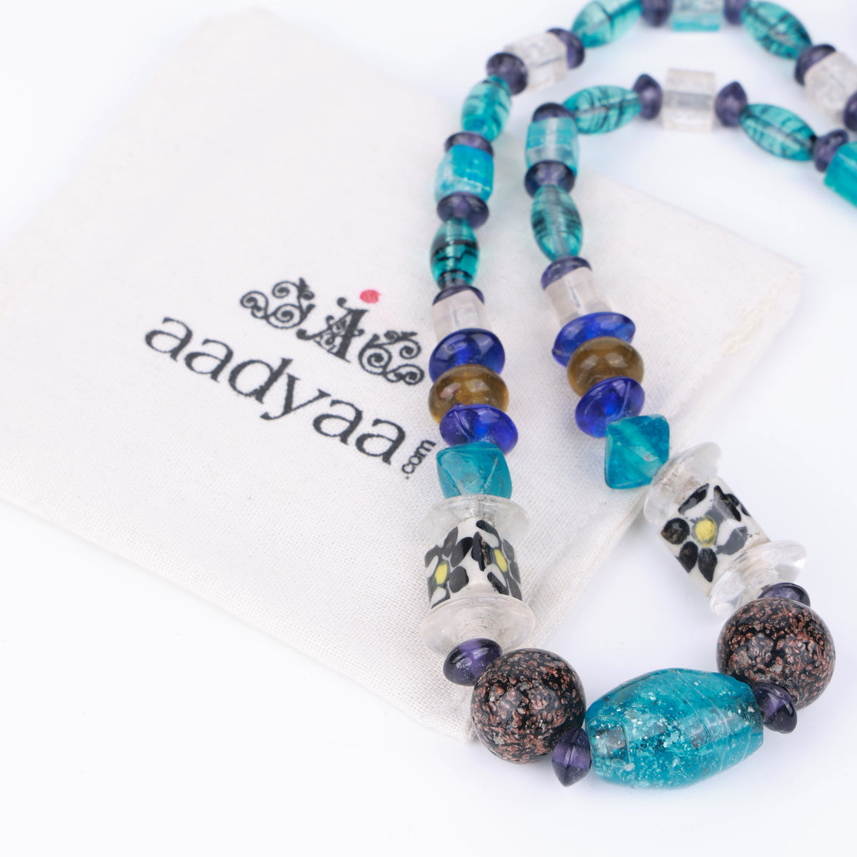 Sea Blue & Hand-Painted Multicolour Beaded Necklace
