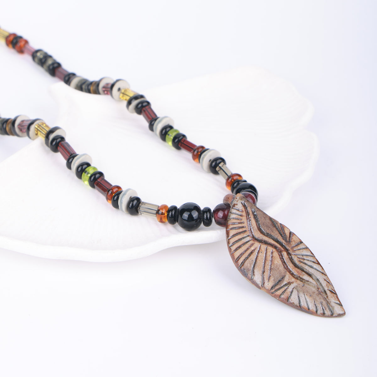 Clay Art Pendant Necklace with Multicolour Beads