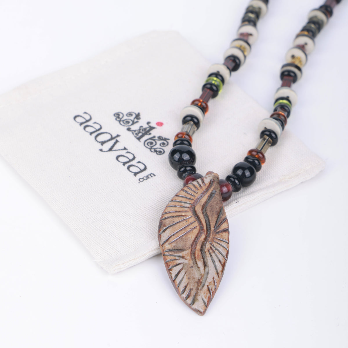 Clay Art Pendant Necklace with Multicolour Beads