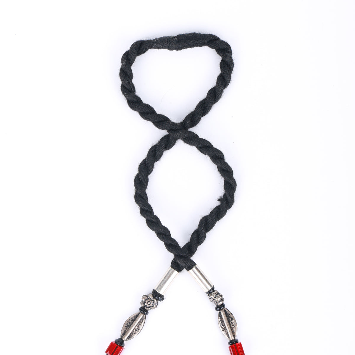 German Silver Pipe Necklace with Red & Black Multistrand
