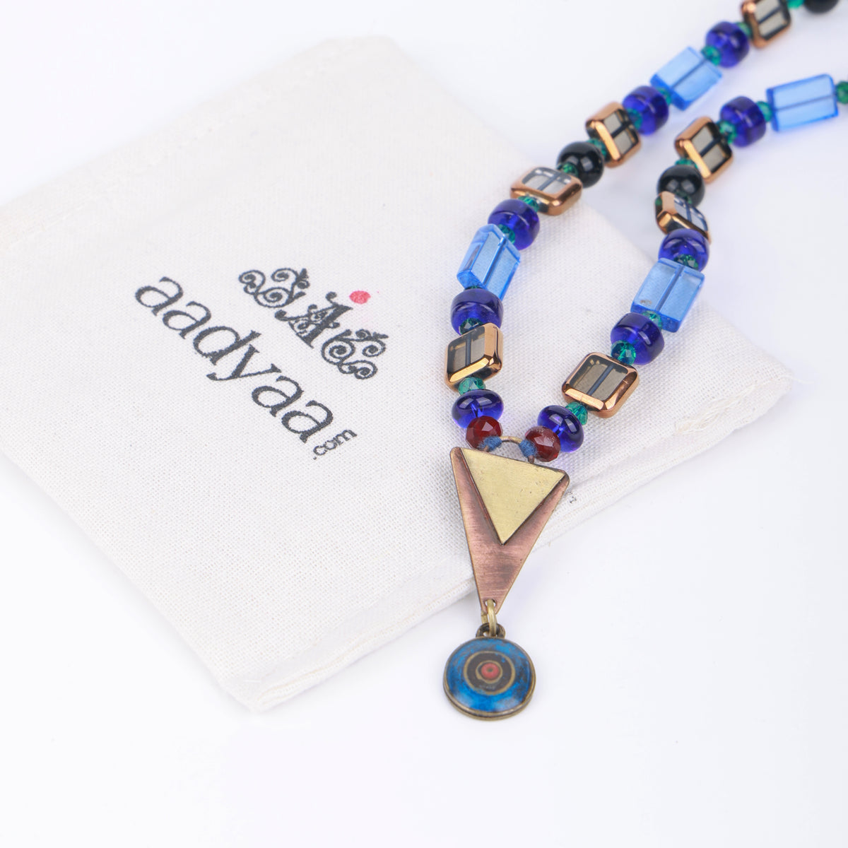 Brass Triangle & Multicolour Glass Bead Necklace
