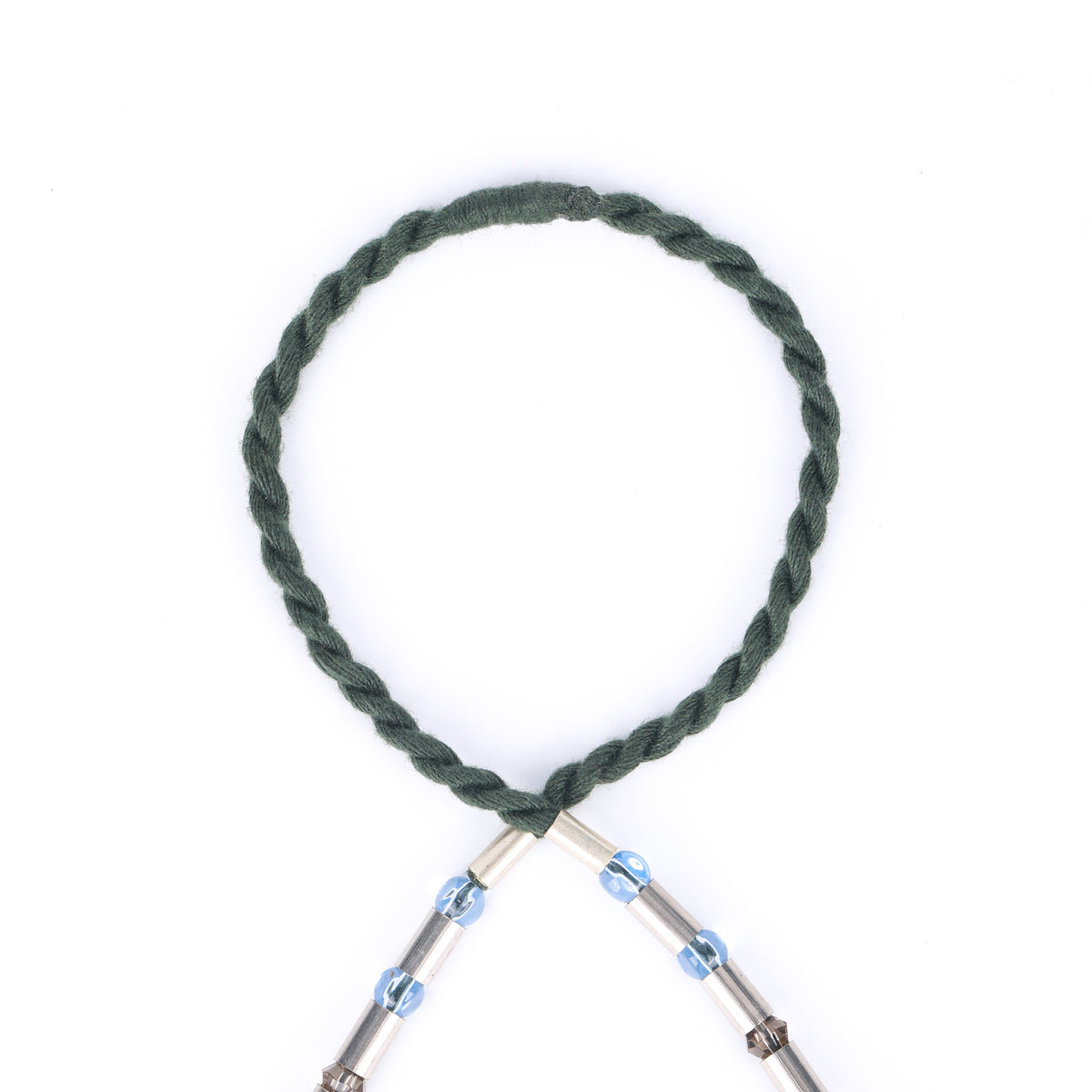 German Silver Necklace with Green & Blue Glass Beads