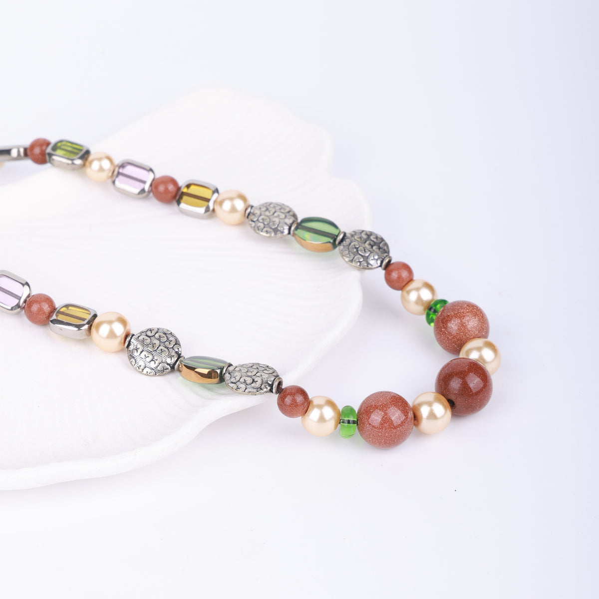 Sandstone Necklace with German Silver & Multicolour Beads