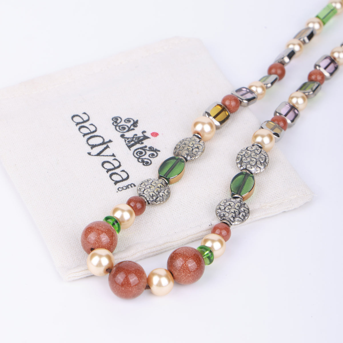 Sandstone Necklace with German Silver & Multicolour Beads