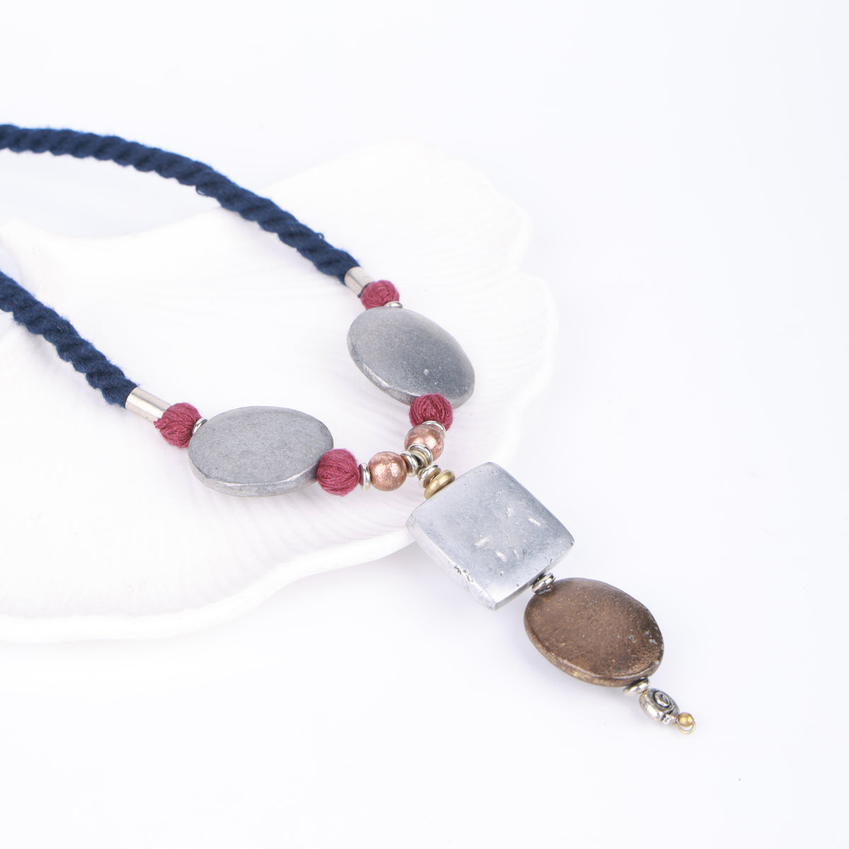 German Silver Choker Necklace with Copper Beads