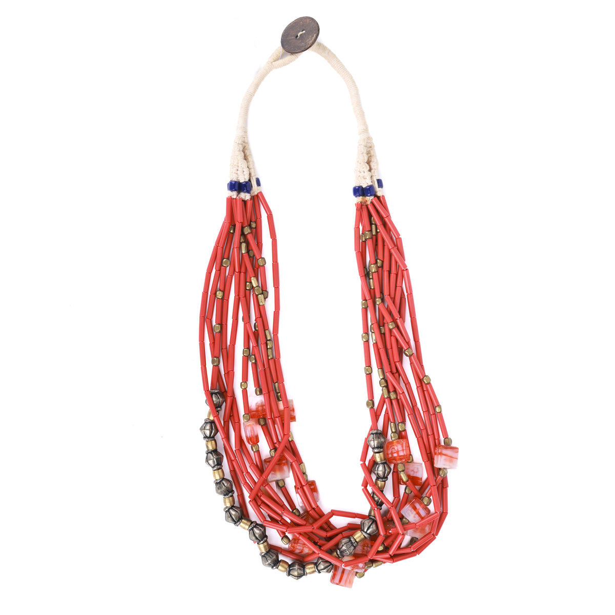 Multicolour Necklace with Silver-Plated Copper, Brass & Glass Beads