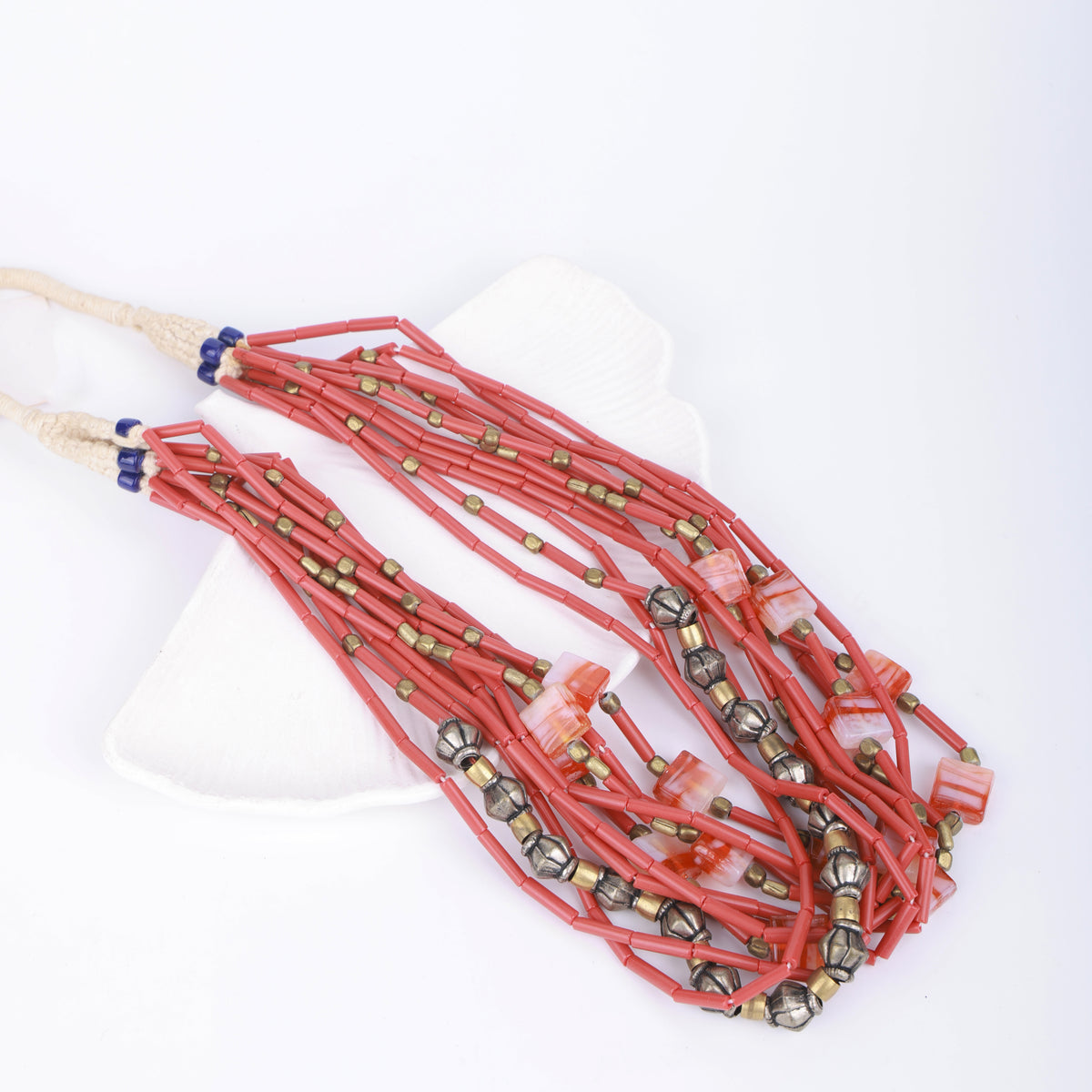 Multicolour Necklace with Silver-Plated Copper, Brass & Glass Beads