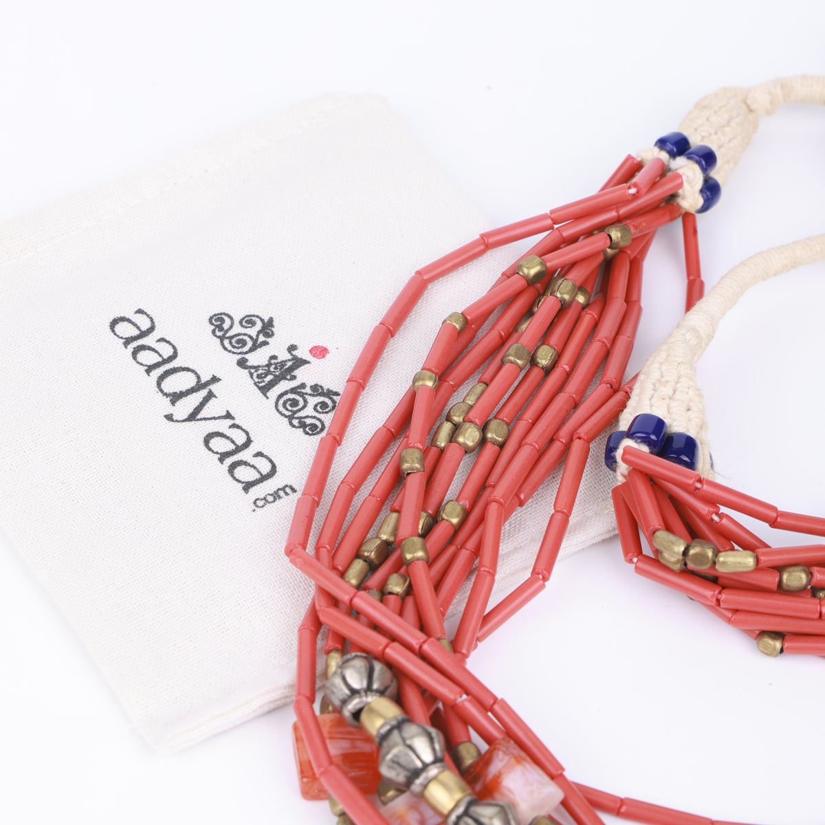 Multicolour Necklace with Silver-Plated Copper, Brass & Glass Beads