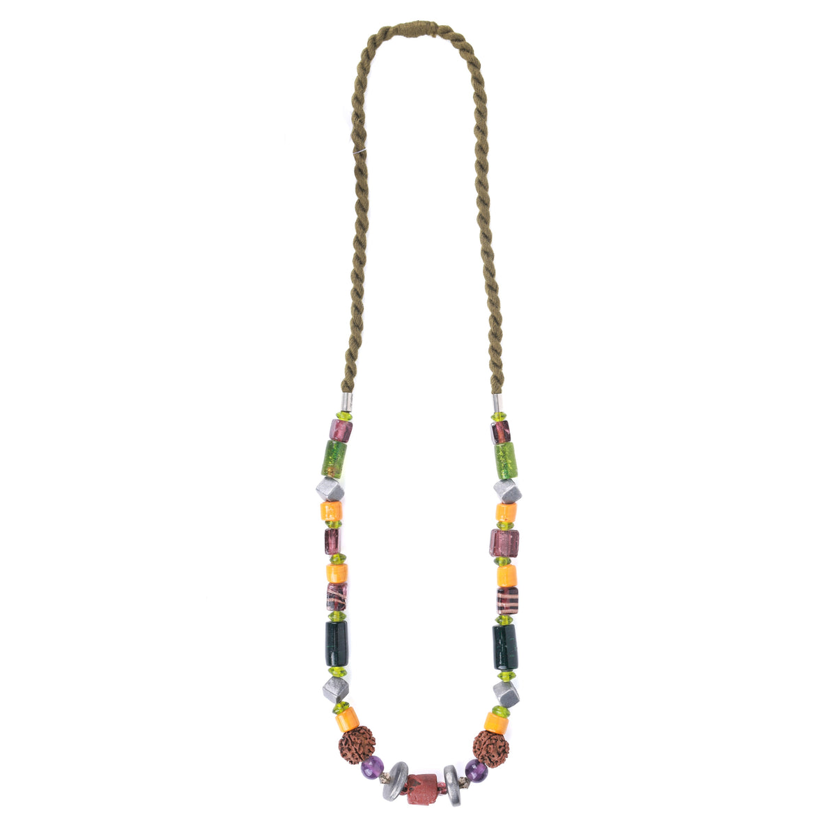 Multicolour Glass & Rudraksha Bead Necklace