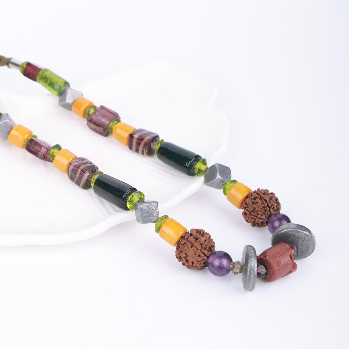 Multicolour Glass & Rudraksha Bead Necklace