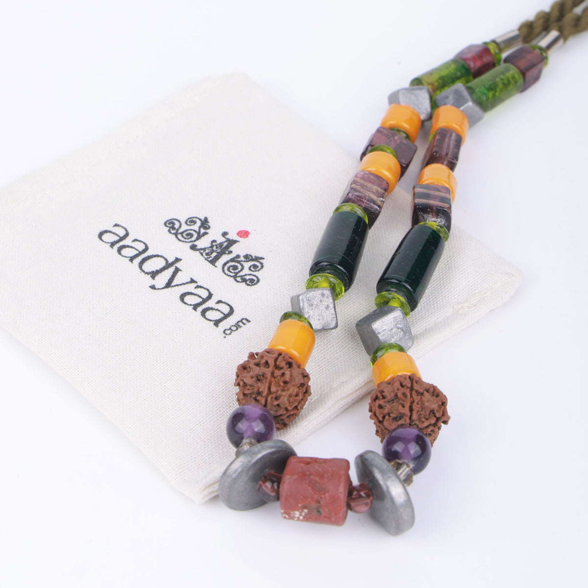 Multicolour Glass & Rudraksha Bead Necklace