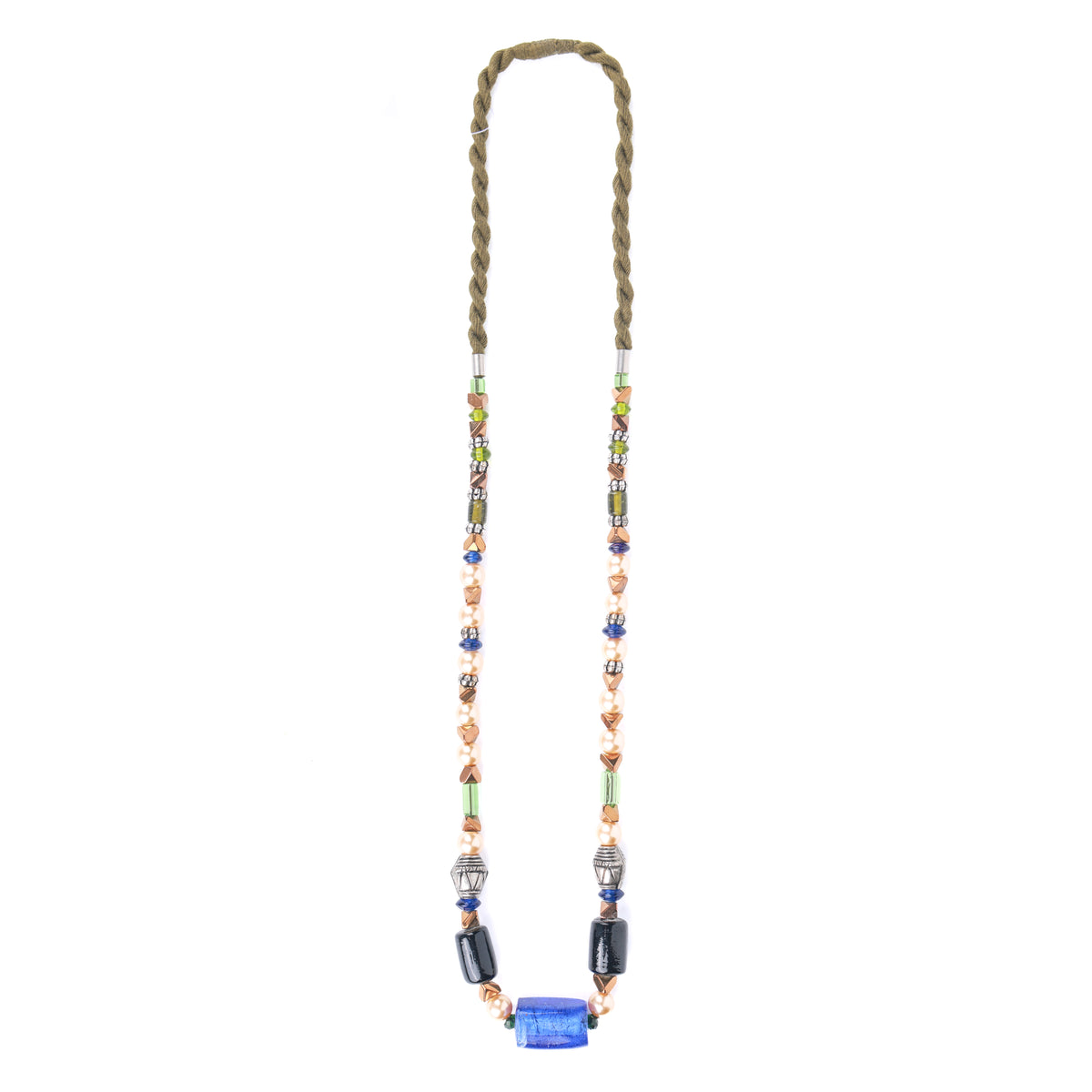 Blue & Black Agate Necklace with Pearl & Glass Beads
